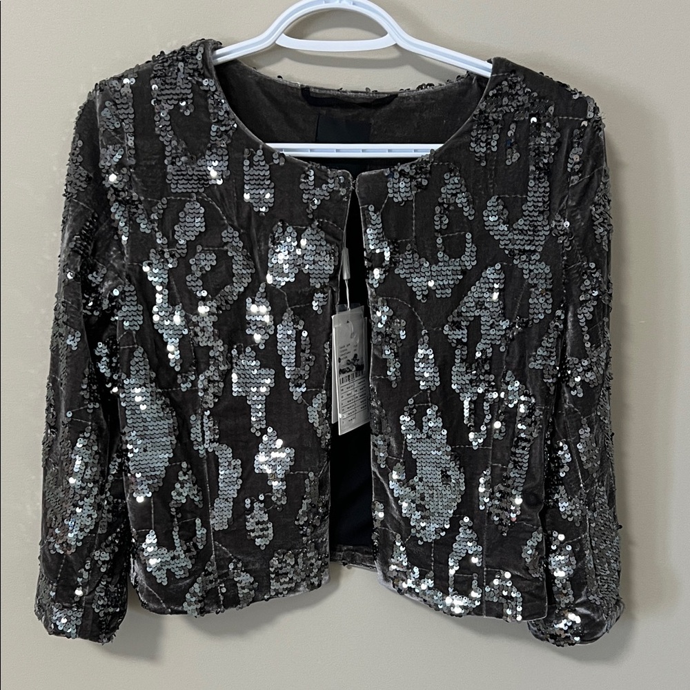 Sequin Embellished Dress Jacket Dark Grey Elegant Formal Bolero NWT Size6
